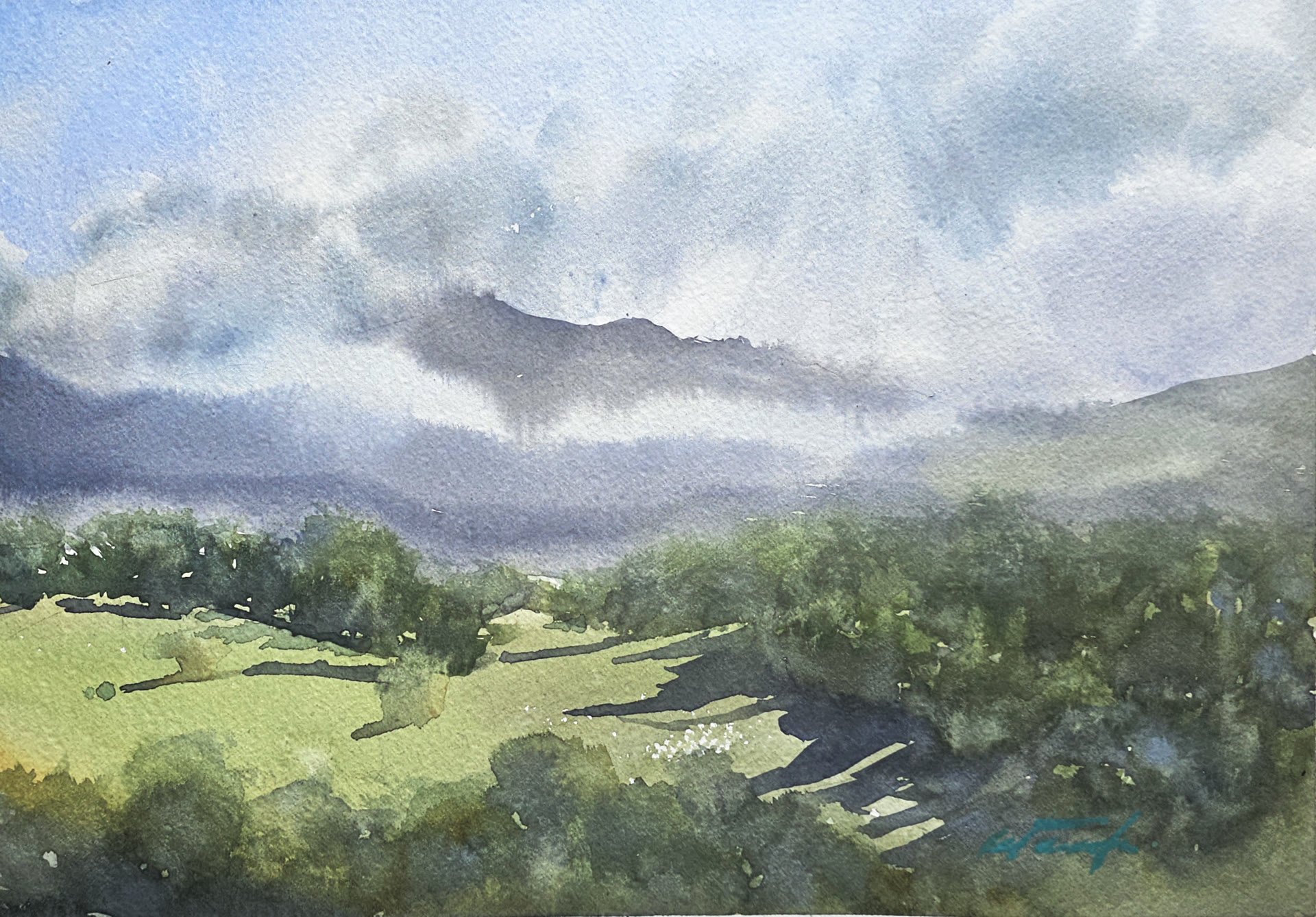 Aquarelle — lumière sur les Pyrénées